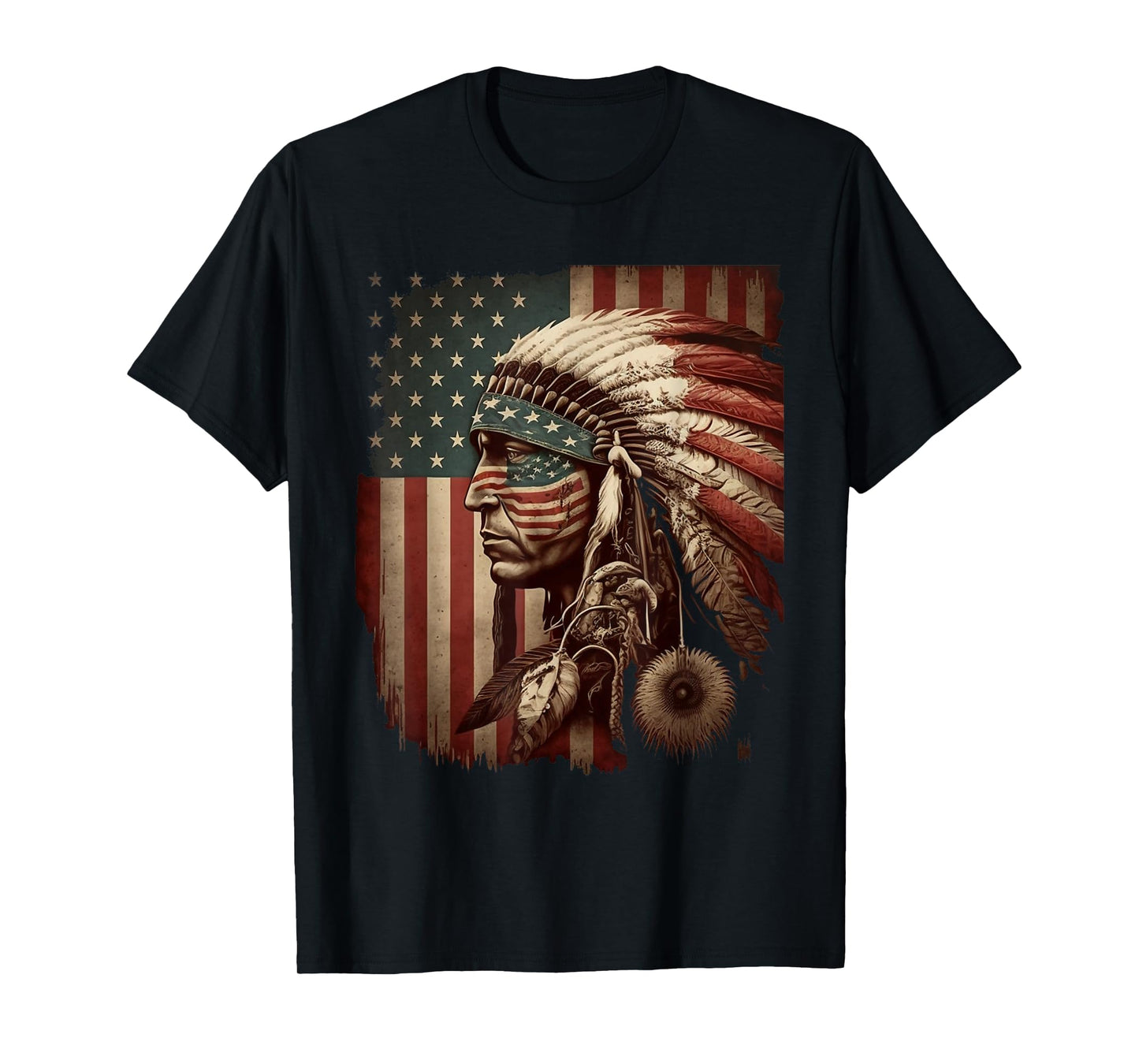 Indigenous People Tribal CG Native American Indian Chief American USA Flag T-Shirt