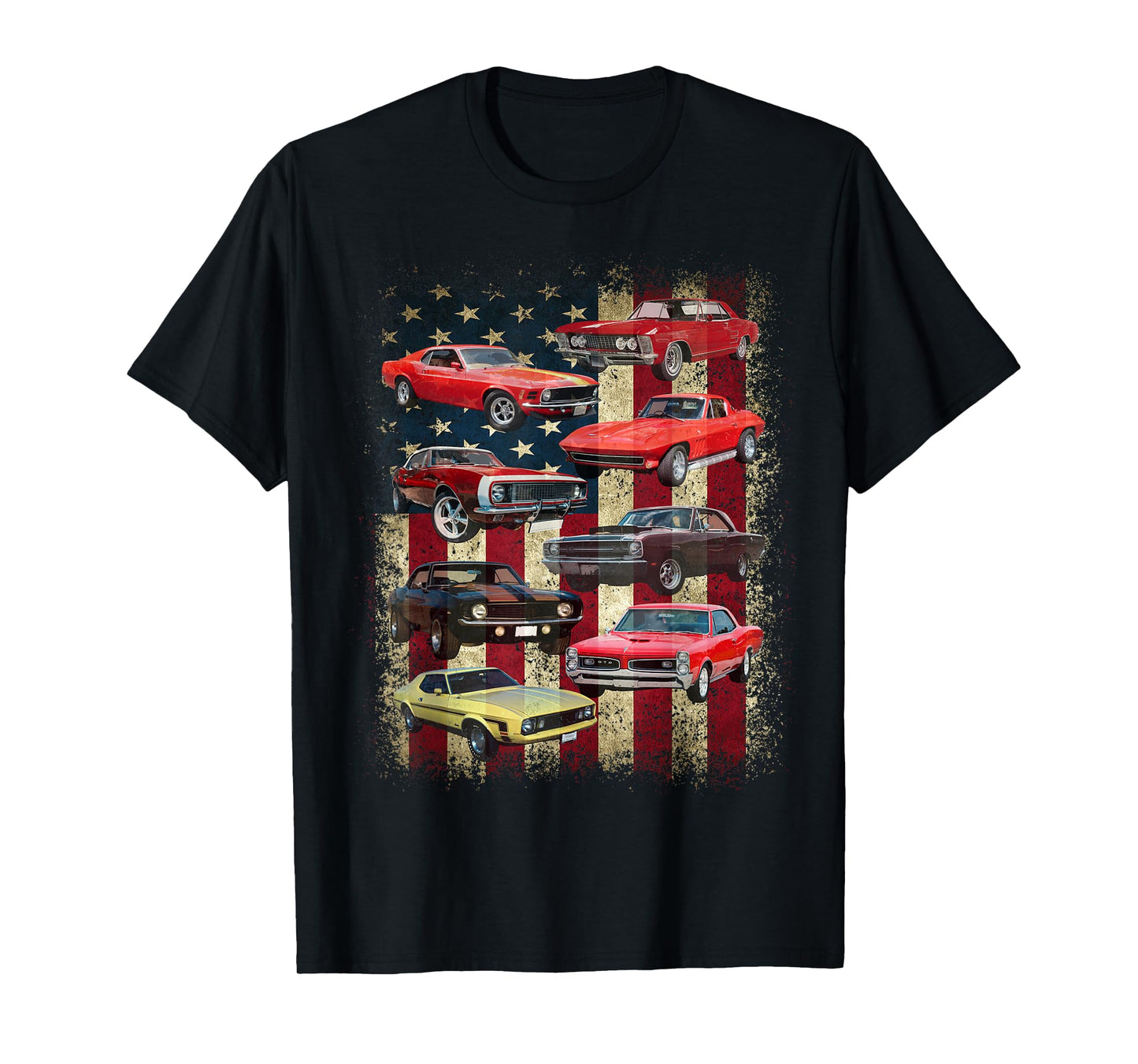 Vintage Classic Muscle Car Retro American Flag Patriotic T-Shirt