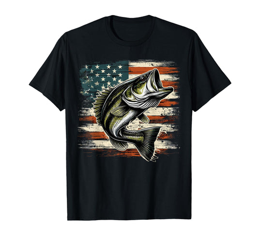 American Flag Bass Fish Fishing T-Shirt