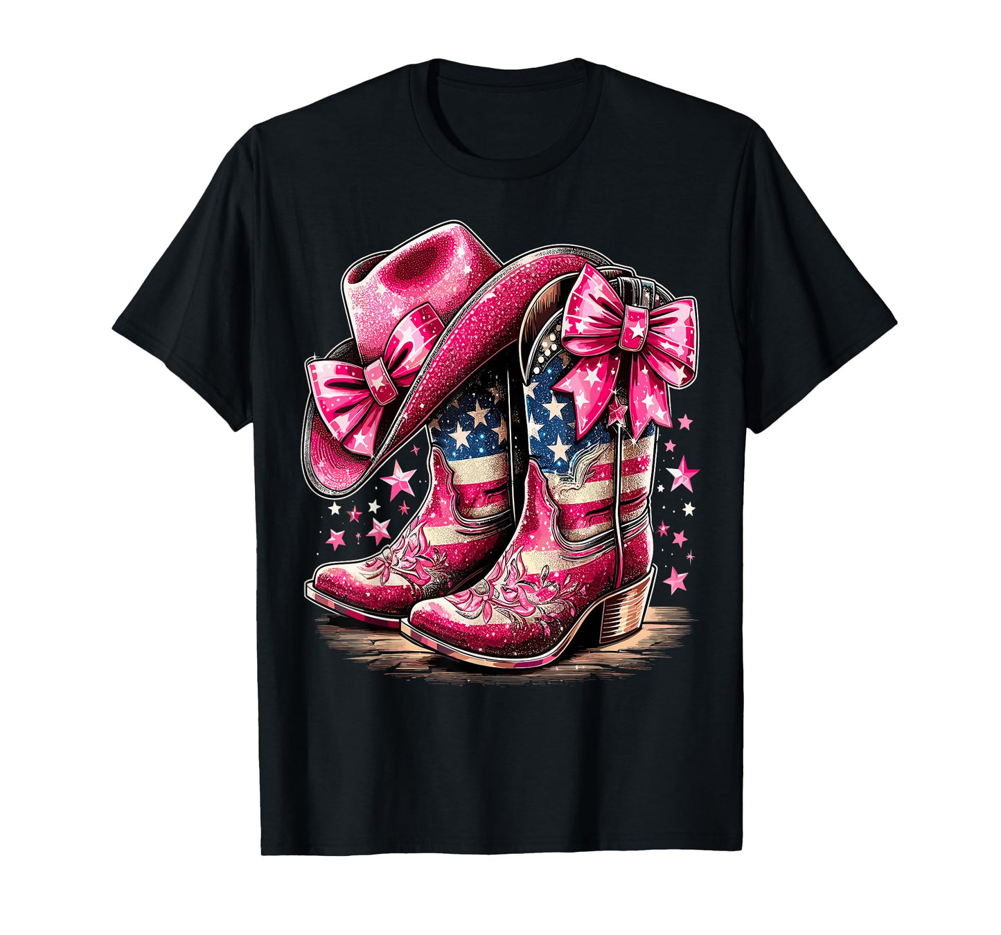 Cowgirl Boots Hat USA Flag Western Rodeo T-Shirt