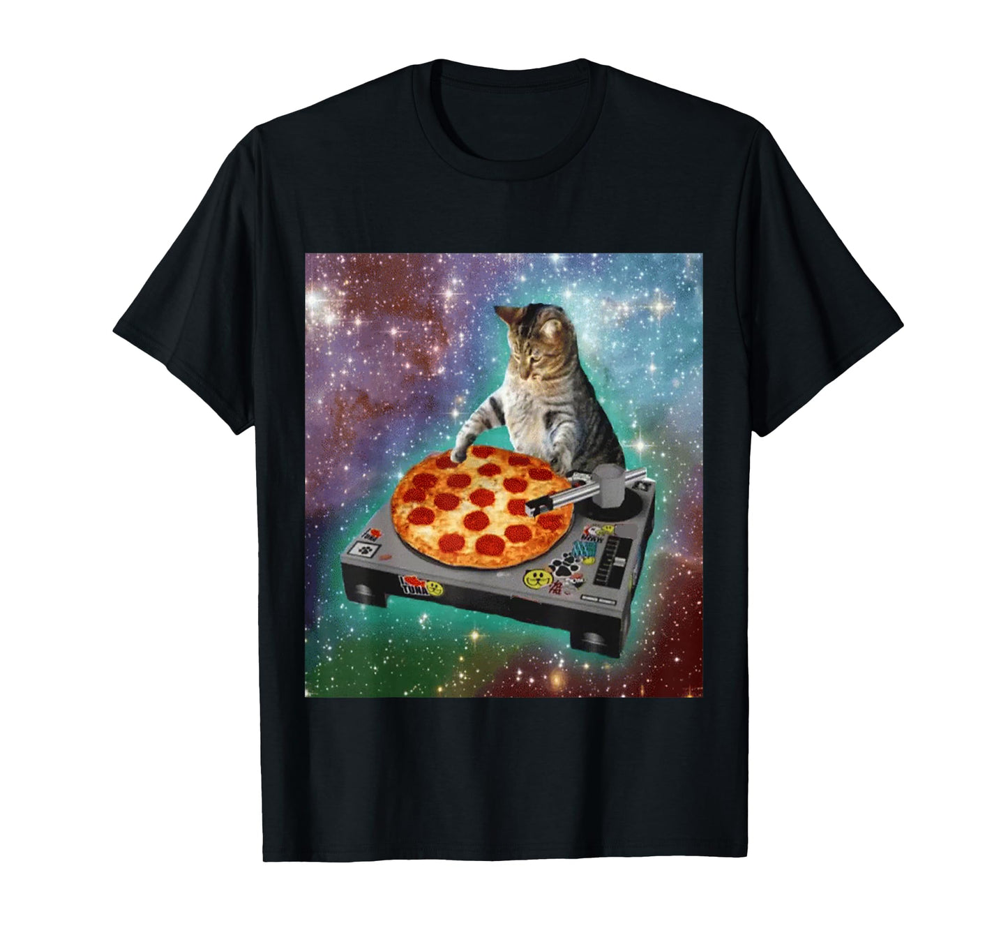Outer Space Galaxy Universe Cat Pizza DJ Funny Cute Cosmic T-Shirt