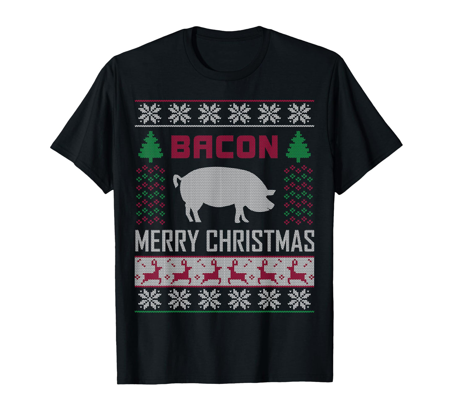 Bacon Pig Christmas Design Funny Holiday Ugly Sweater Style T-Shirt