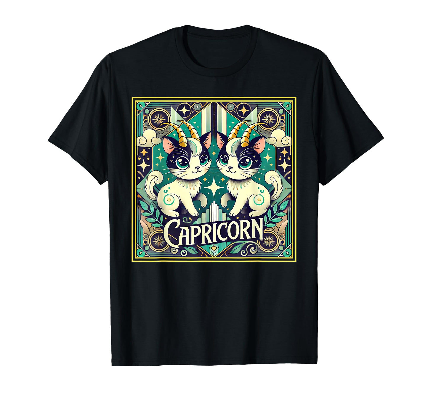 Capricorn Cats Zodiac Astrology in Art Deco T-Shirt