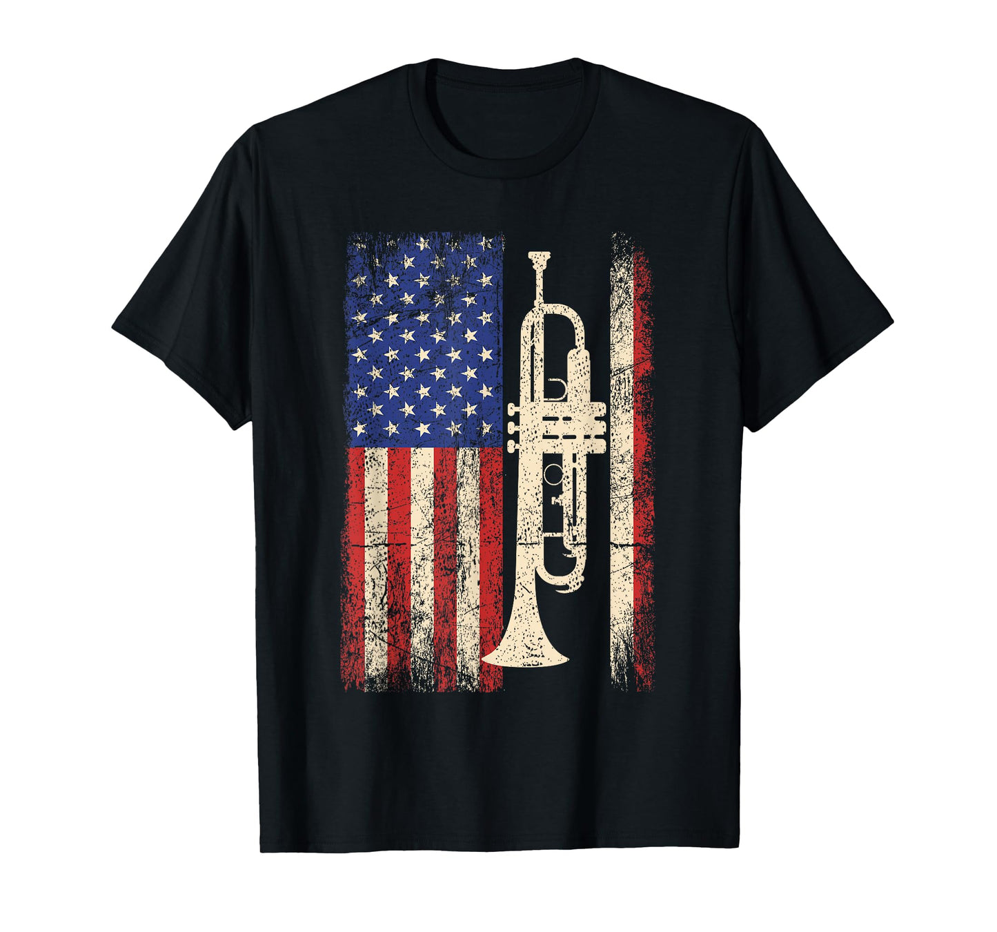 Trumpet USA American Flag Shirt Jazz Music Vintage Men Tee T-Shirt