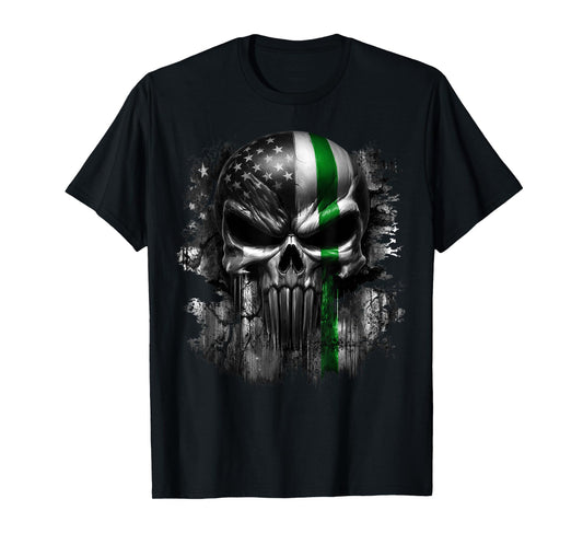 USA American Skull Patriotic Line Flag Grunge Graphic T-Shirt