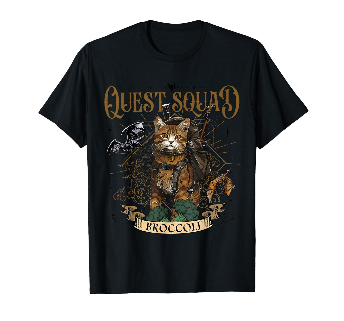 Quest Fantasy Squad Broccoli Funny Cat T-Shirt