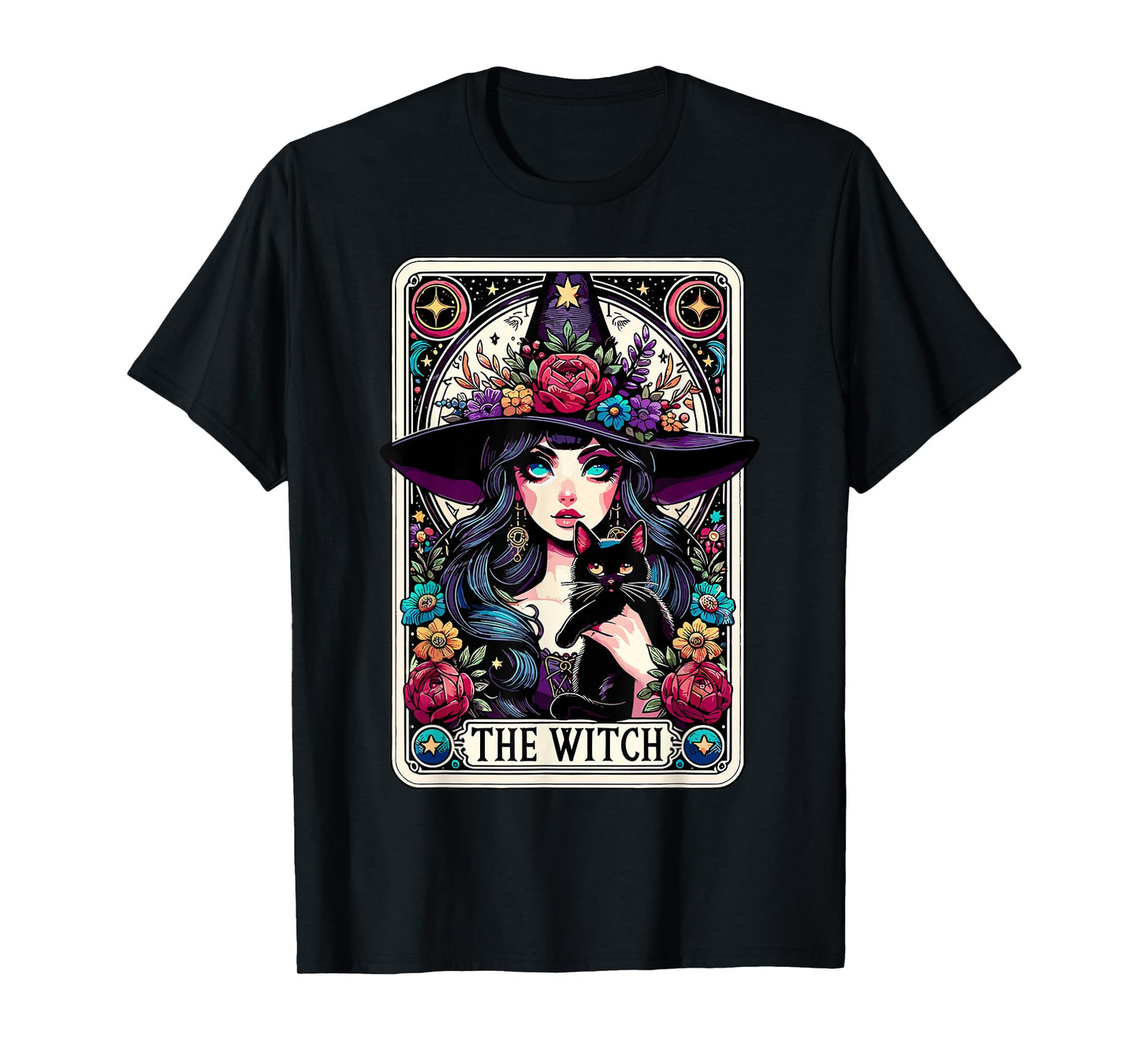 The Witch Tarot Card Halloween Gothic Witchy Vibes Black Cat T-Shirt