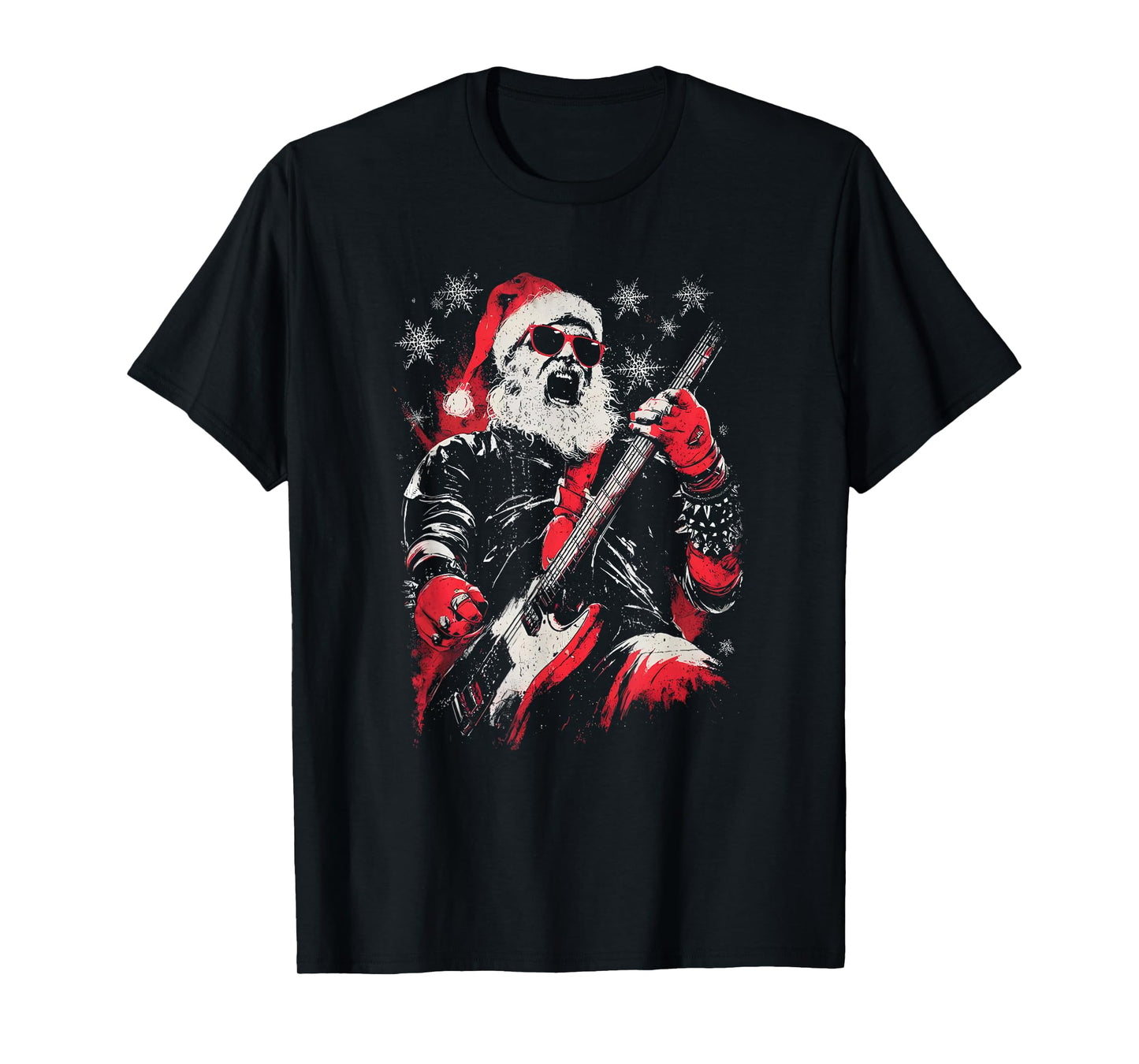 Rock Guitarist Santa Claus Playing Guitar Funny Christmas PJ T-Shirt
