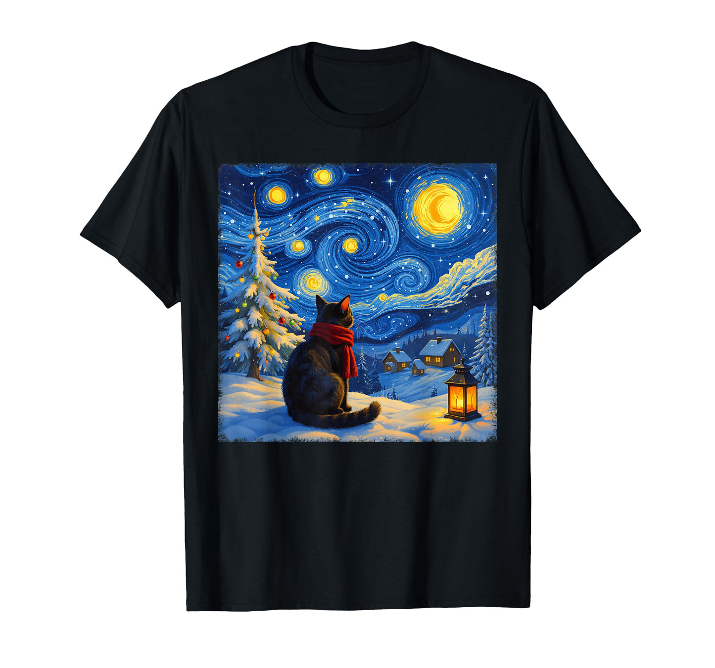 Cat Starry Night Christmas Cats Lover Winter Holiday Xmas T-Shirt