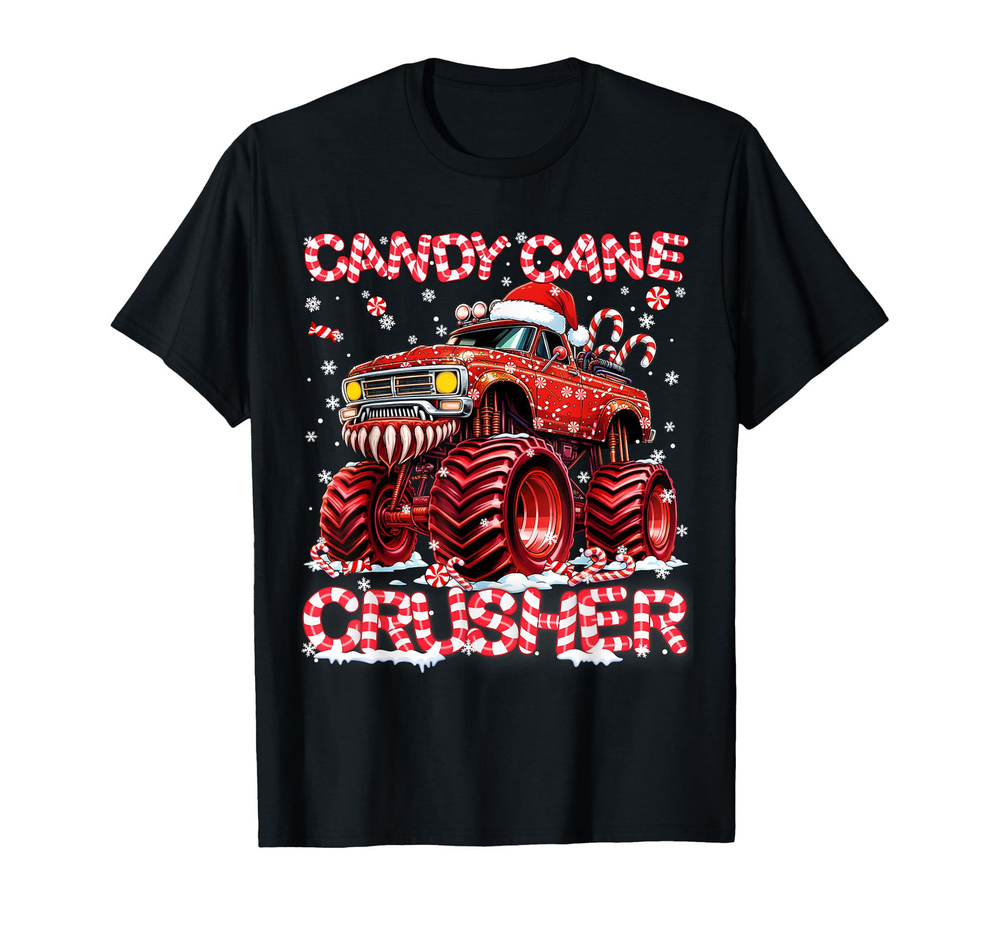 Candy Cane Crusher Red Monster Truck Christmas Xmas Boy T-Shirt