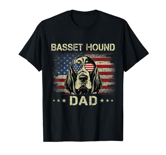 Basset Hound Dad Dog Vintage American Flag 4th Of July T-Shirt
