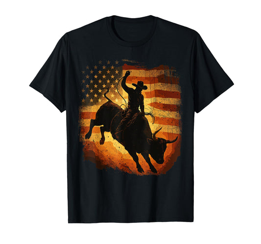 Cowboys American Flag Rodeo Rider Bull Patriotic T-Shirt