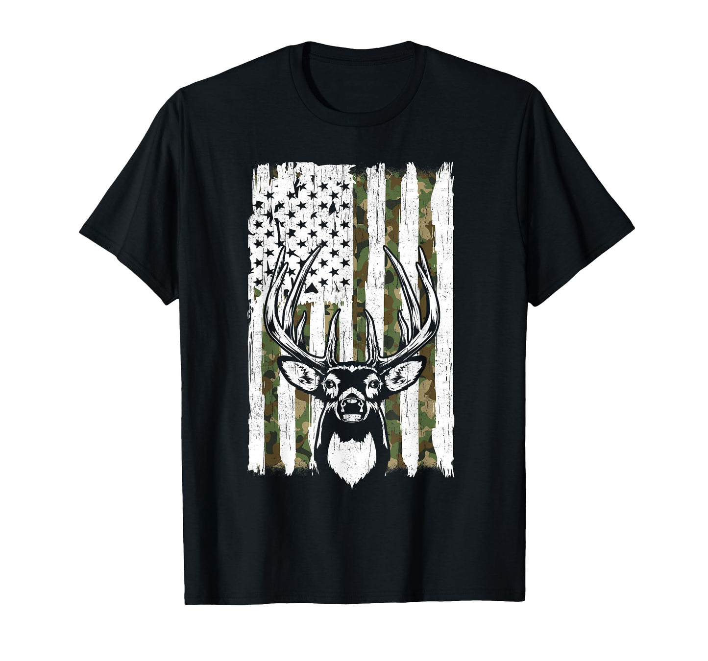 Youth Camo Deer Hunting American Flag Whitetail Buck Men Boy T-Shirt