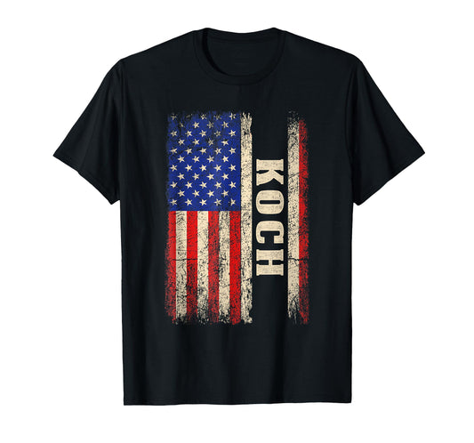 KOCH Last Name Shirt KOCH Name American Flag T-Shirt