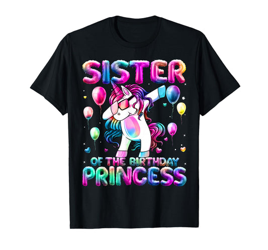 Sister of the Birthday Princess Girl Dabbing Unicorn Sister T-Shirt