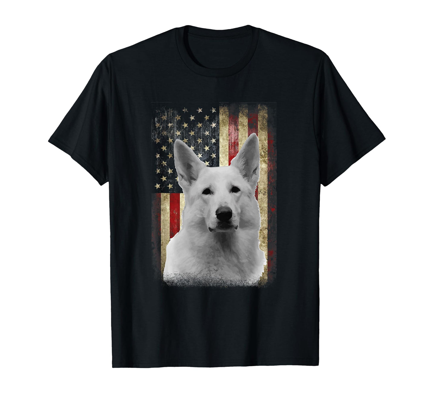Patriotic White German Shepherd Flag American USA Dog Lover T-Shirt