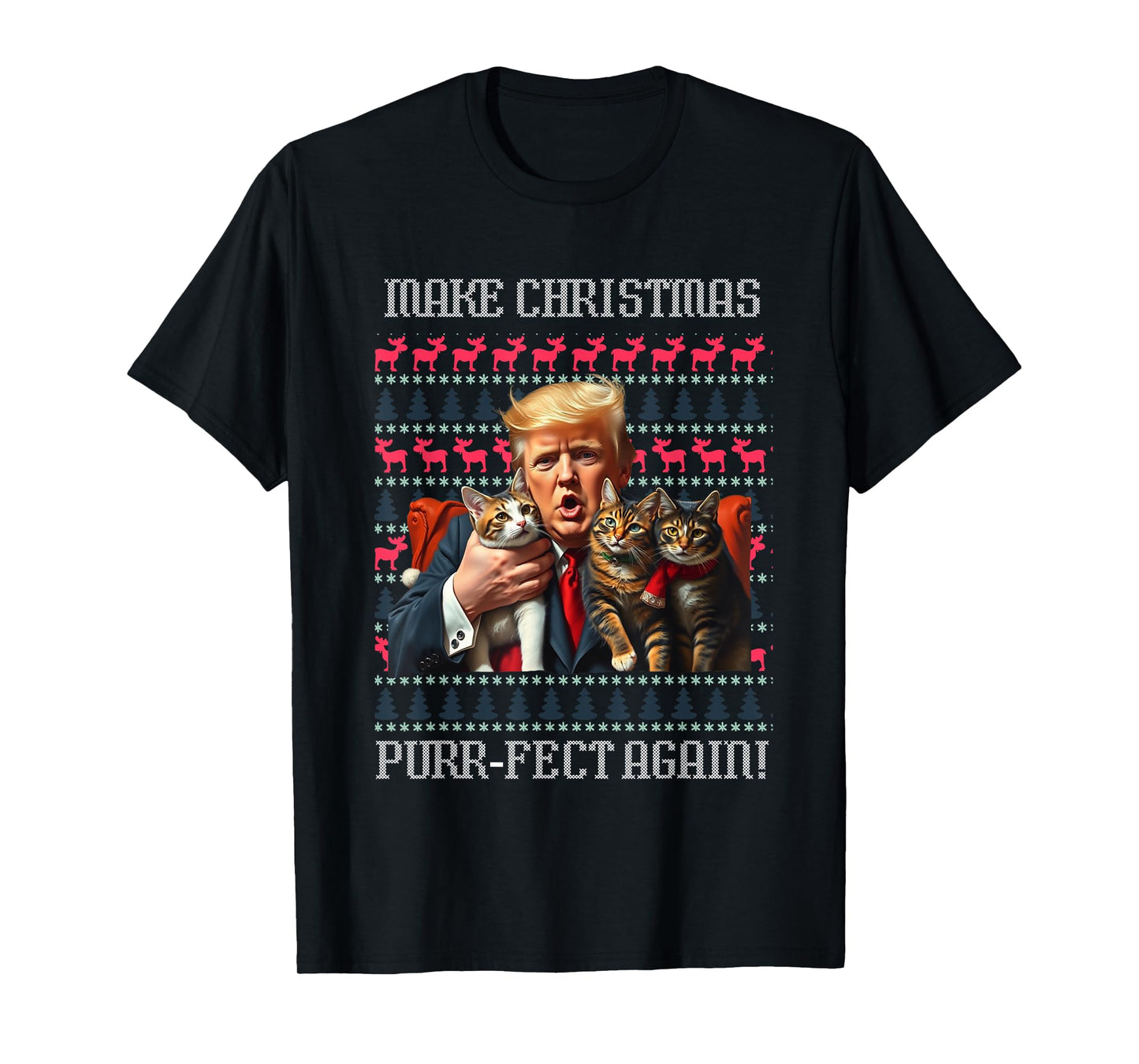 Funny Trump Cat Lover Christmas Sweater Trump Ugly Christmas Men Women T-Shirt