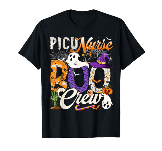 Cute PICU Nurse Boo Crew Nurse Halloween Ghost Costume T-Shirt