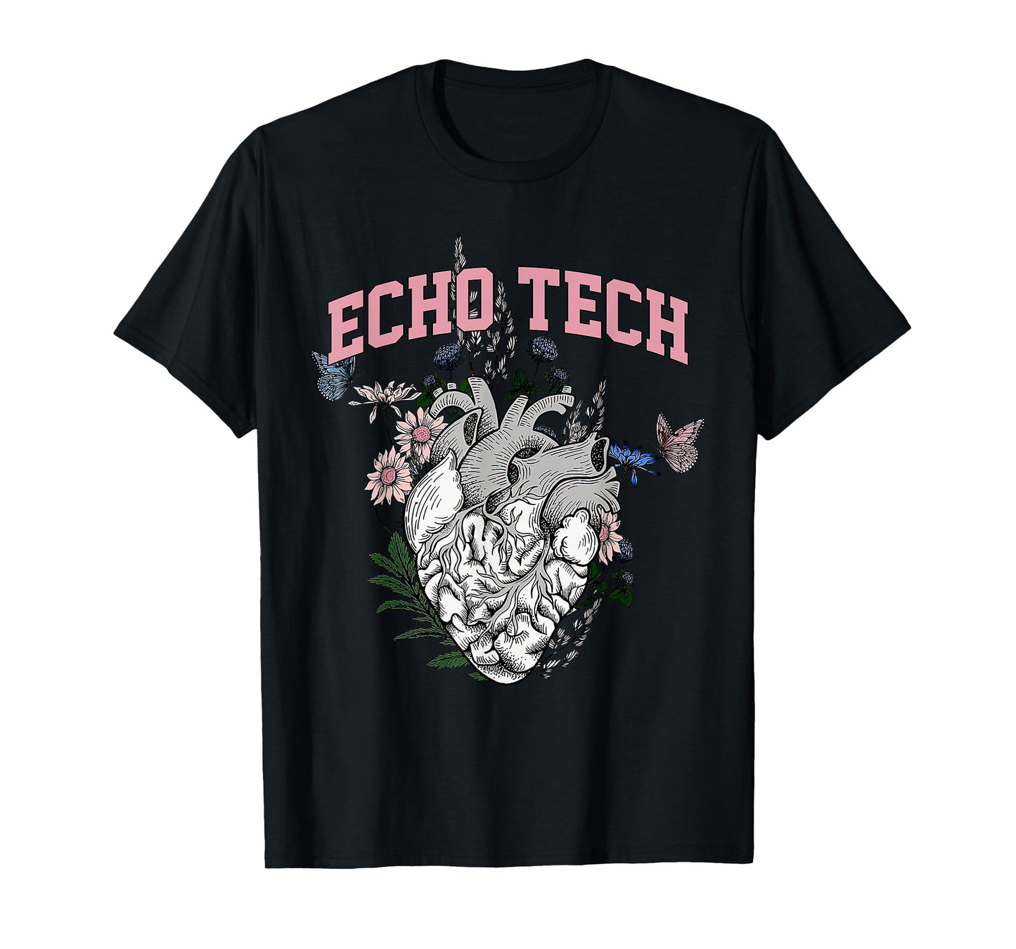 Anatomical Heart Floral Echo Tech Cardiac Sonographer T-Shirt