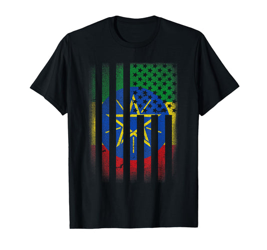 Ethiopian American Flag Ethiopia Usa America Pride Gift T-Shirt