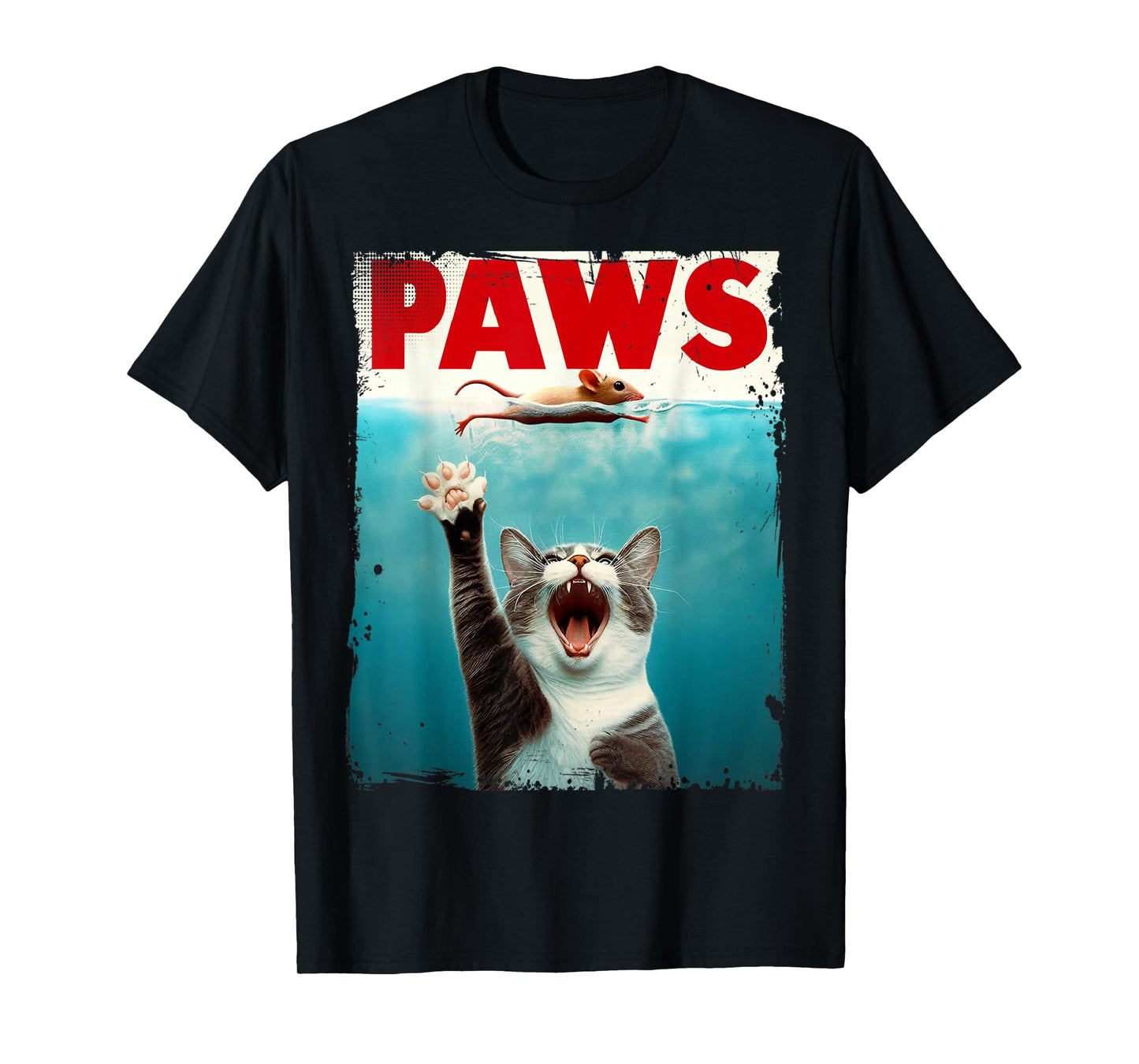 PAWS Parody Cat Mouse Humorous Cat Chasing Mouse Kitten T-Shirt