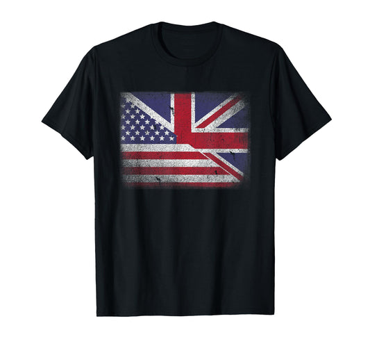 Vintage Half American Half British Flag Great Britain USA T-Shirt