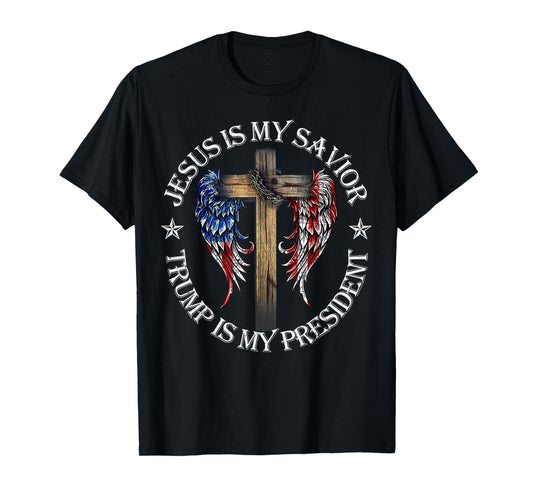 Jesus is My Savior Trump is My President 2024 USA Flag Cross T-Shirt