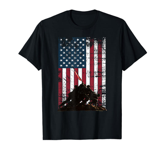Iwo Jima Flag Raising Distressed US Flag WWII Veterans T-Shirt