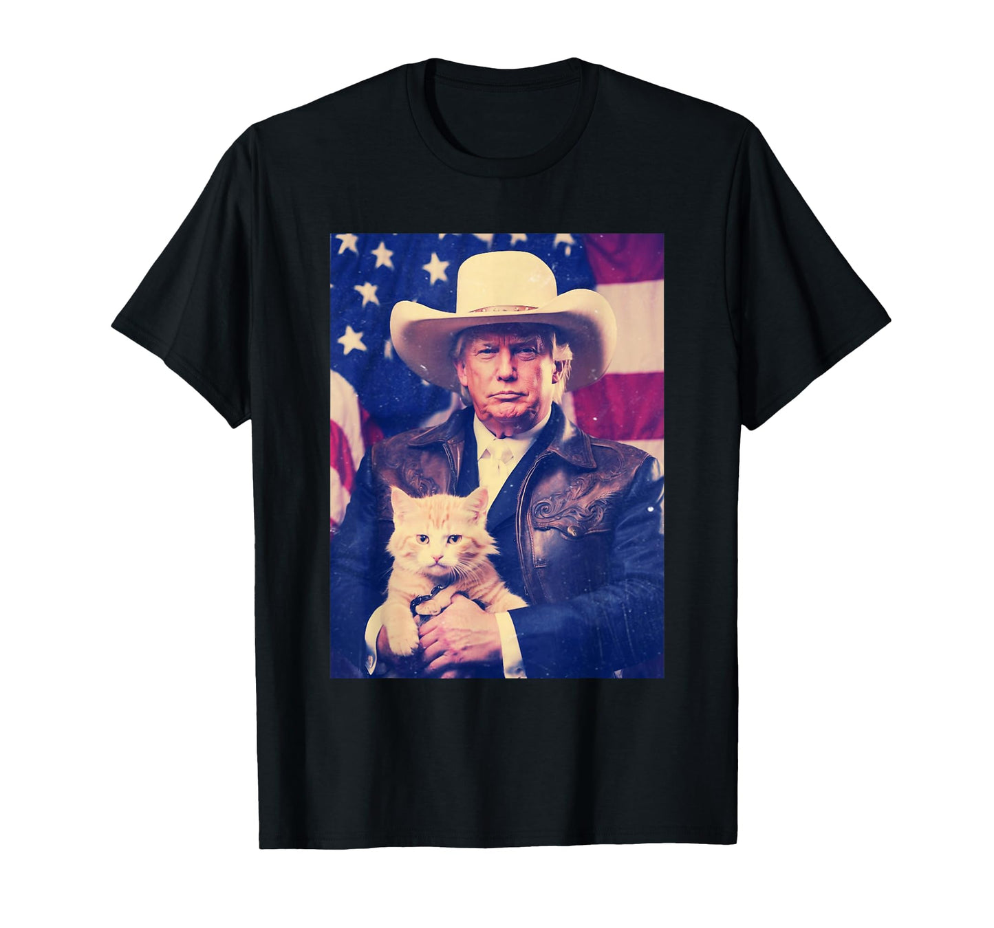 Trump Cat Shirt Funny Cowboy Donald Trump 2024 American Flag T-Shirt
