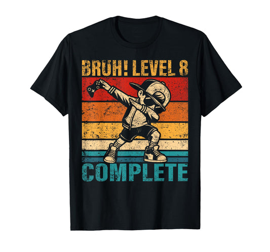 8 Years Old Birthday Dabbing Boy Bruh Level 8 Complete T-Shirt
