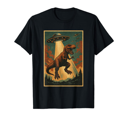 Alien UFO Abduction Shirt Dinosaur Shirt Men Boy Women T-Rex T-Shirt