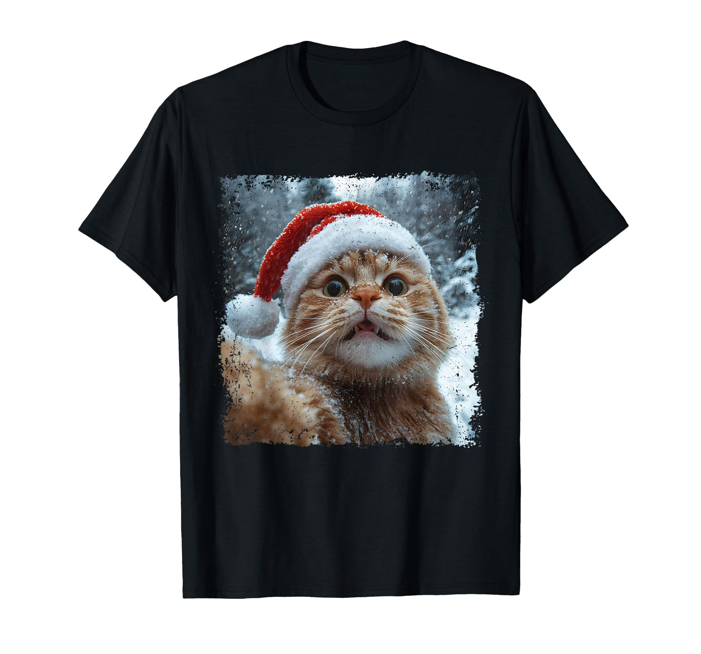 Funny Christmas Cat Selfie Santa Hat Design T-Shirt