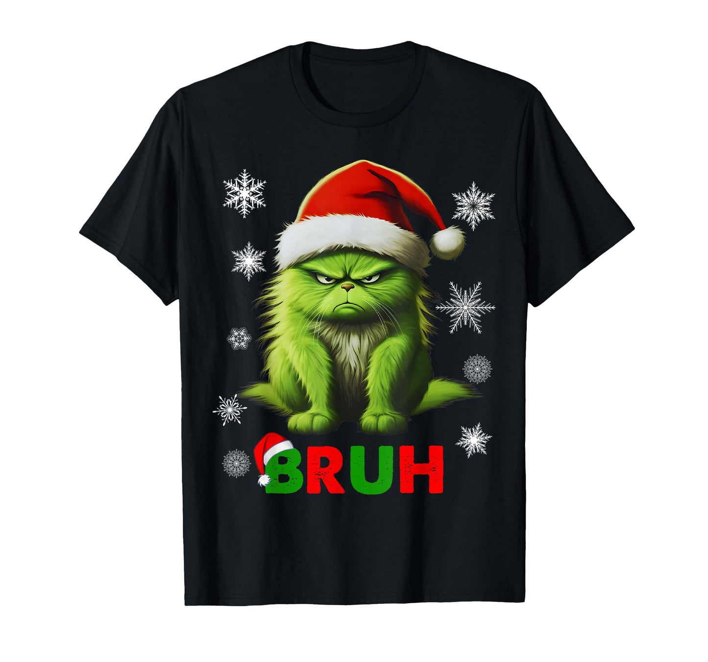 Funny Christmas Cat Bruh Y2K Xmas Meowy Cat Lovers Santa Hat T-Shirt