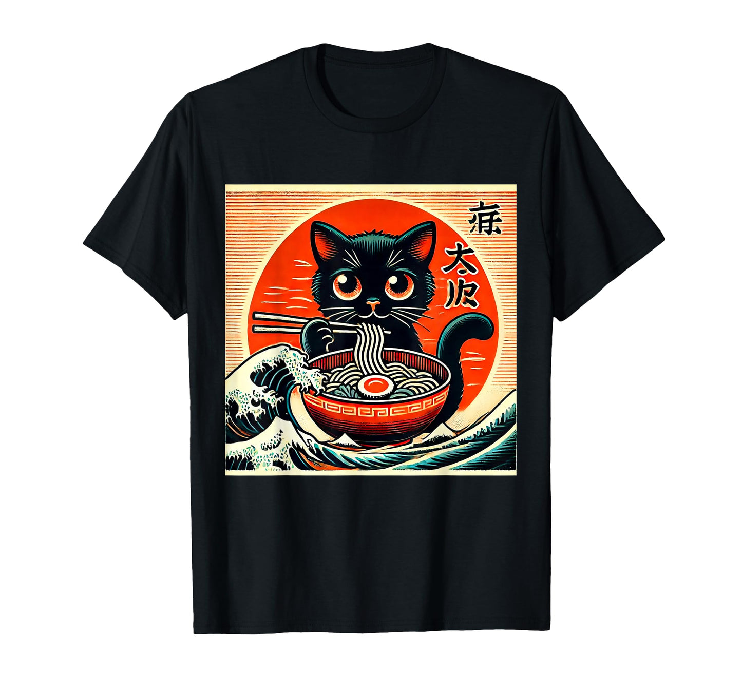 Cat Ramen Japanese Funny Graphic Tees Kawaii Cat Anime T-Shirt