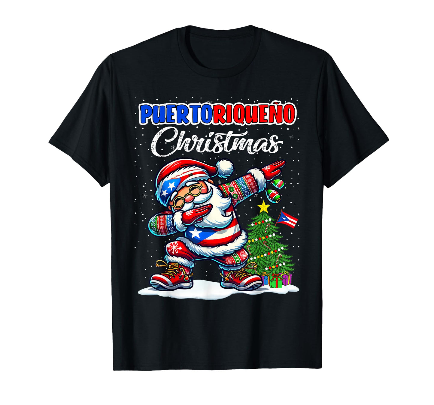 Puerto Rico Dabbing Santa Christmas Puerto Rico Flag for T-Shirt