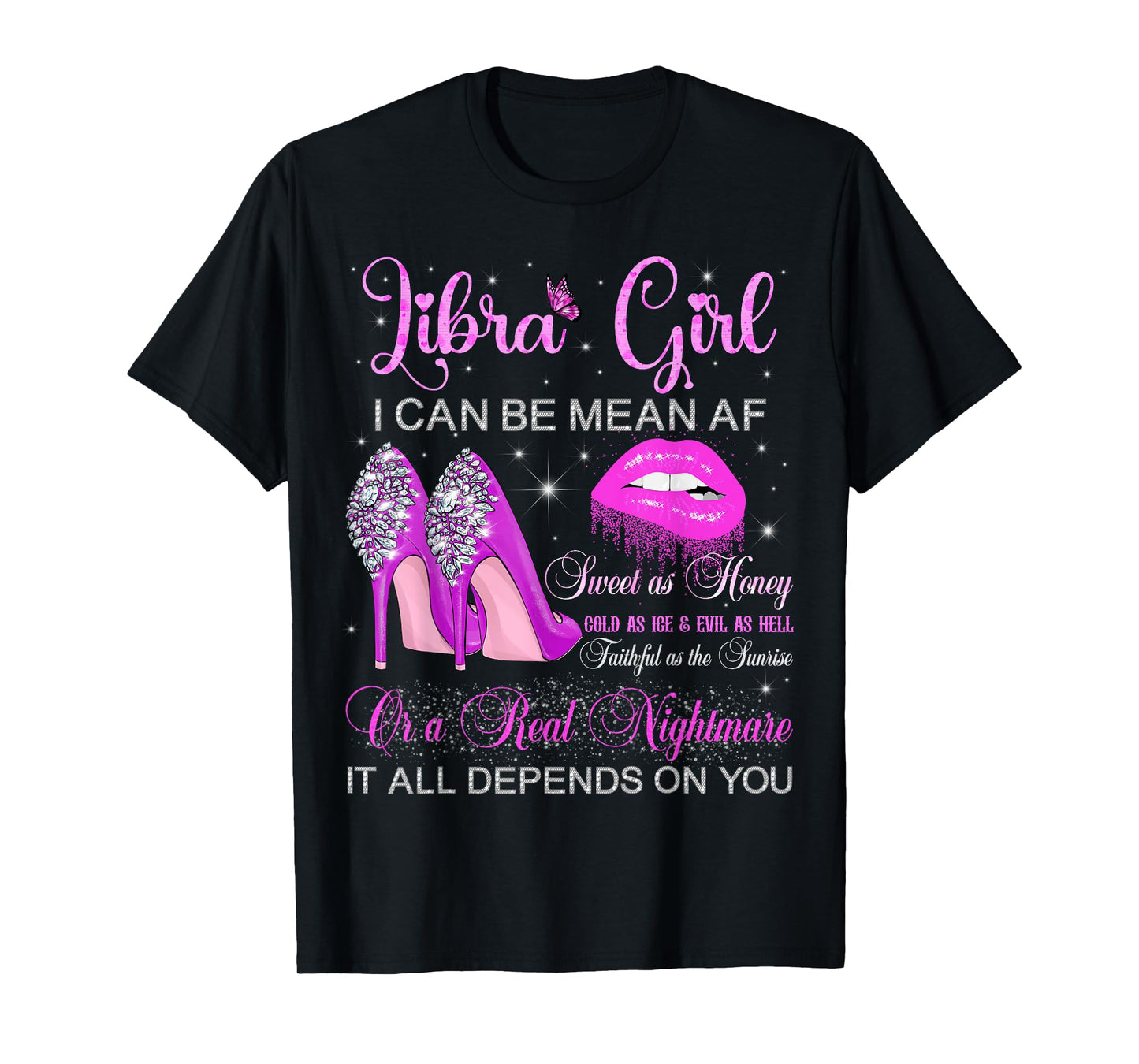Libra Girl Birthday High Heels Dripping Lips Butterfly T-Shirt