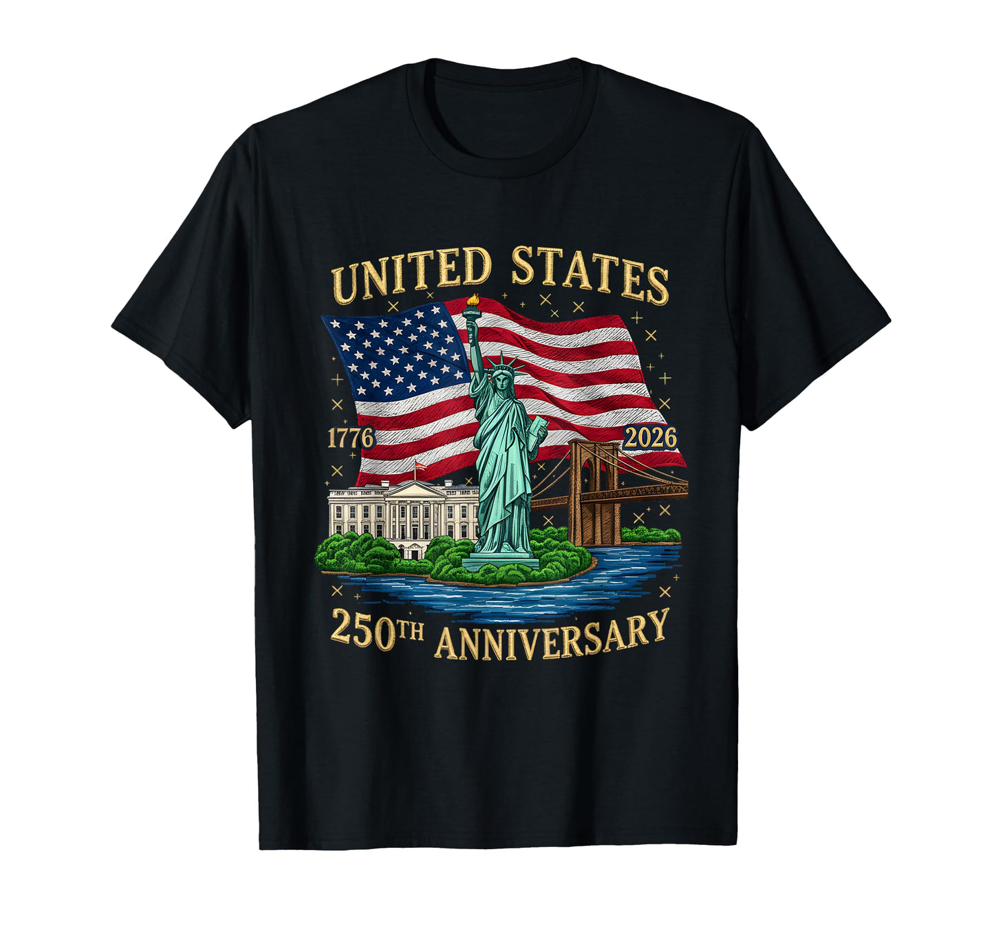 250 Years 1776-2026 250th Birthday Patriotic American Flag T-Shirt