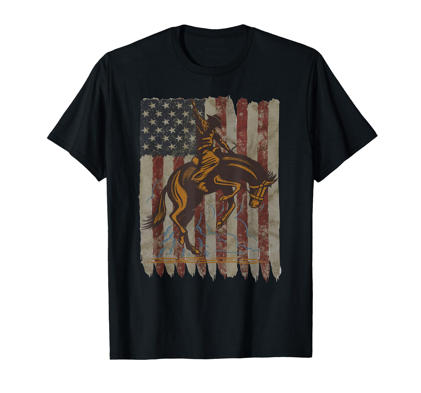 Patriotic Rodeo Bronc Rider American Flag Cowboys Riding T-Shirt