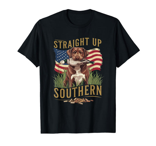 Straight Up Southern Hunting Dog and Duck Design T-Shirt