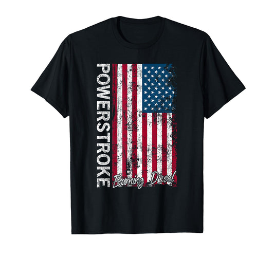 Powerstroke Burning Diesel American Flag T-Shirt