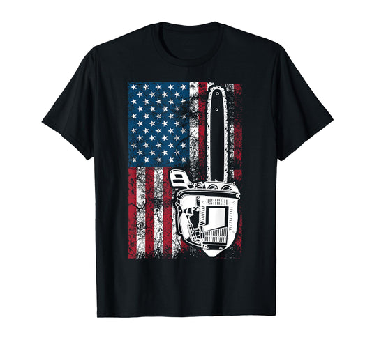 Vintage US Flag Chainsaw | Cute Woodworker Funny Logger Gift T-Shirt