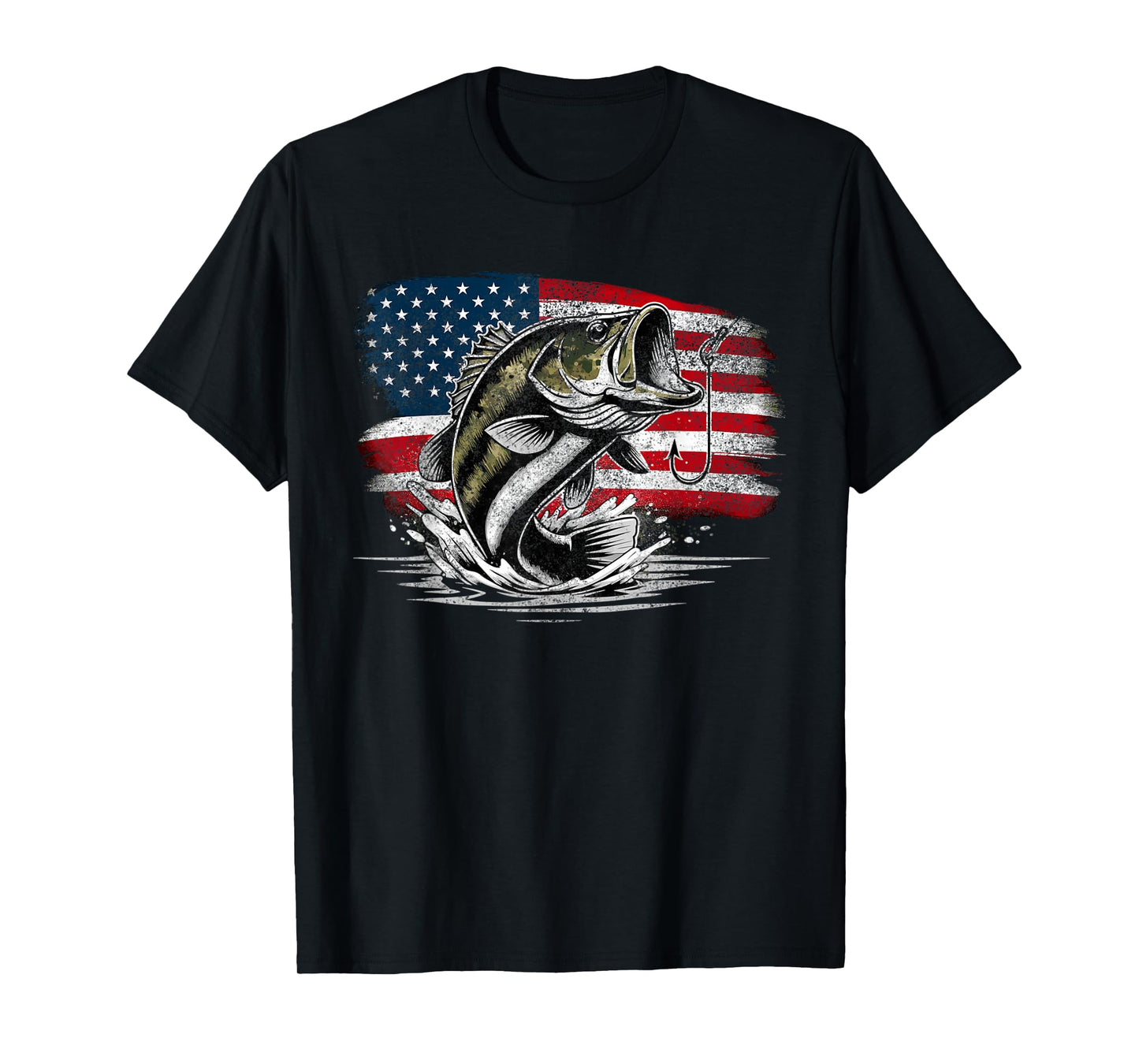 Fishing Retro US American Flag Bass Fish Fisherman Camo T-Shirt
