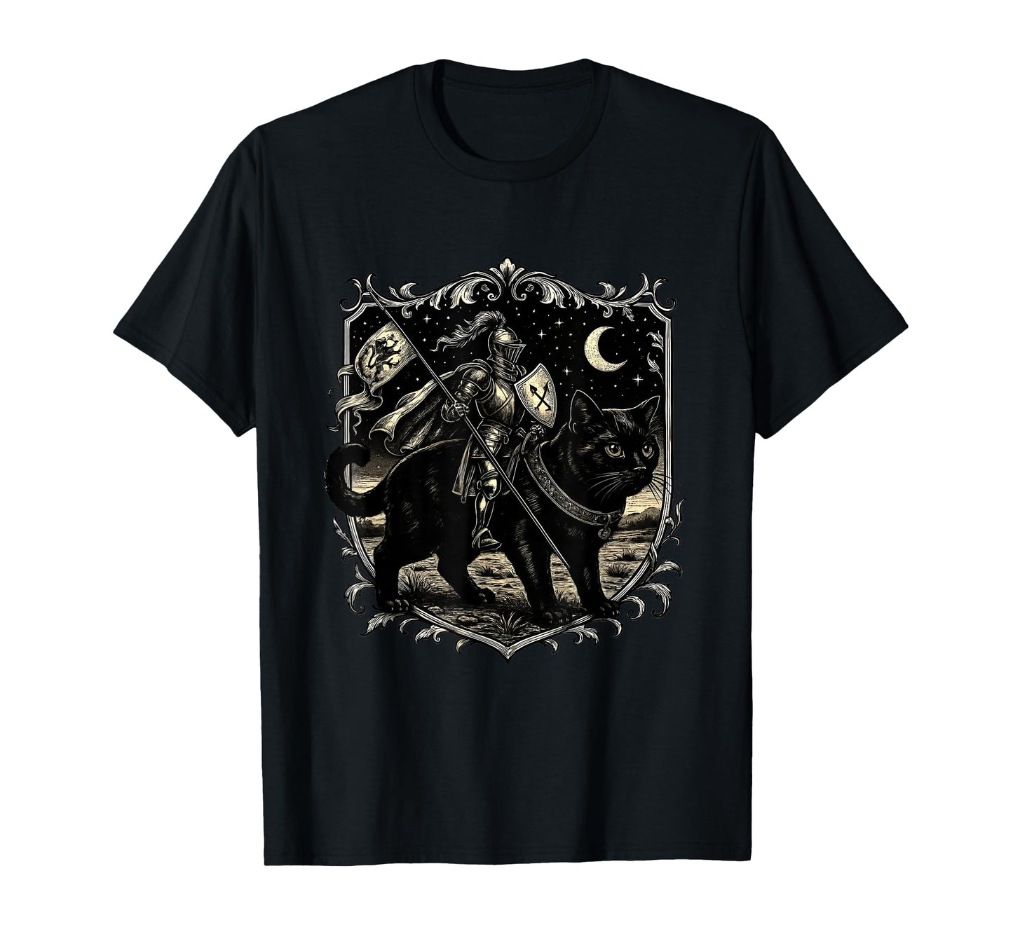 Knight Cat Rider Retro 90s Medieval Cat Fairycore Dark Art T-Shirt