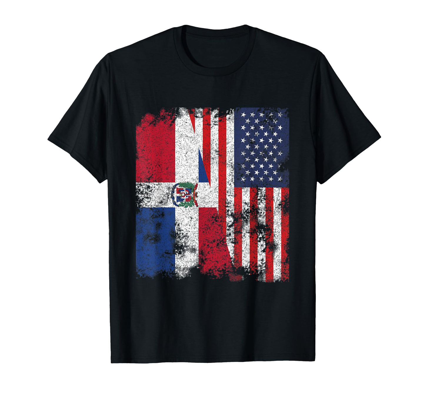 Dominican Republic USA Flag Distressed - Half American T-Shirt