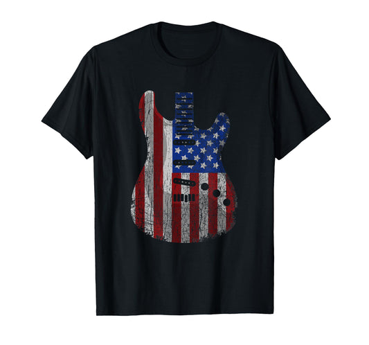 American Flag Guitar Funny USA Guitarist 4th Of July Outfit T-Shirt