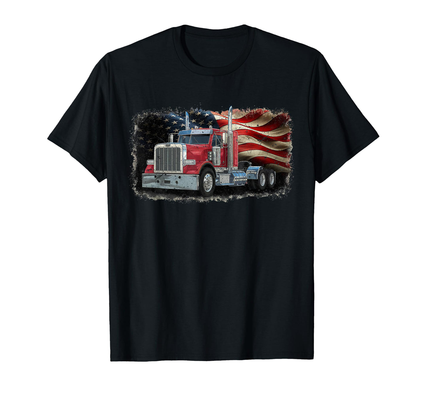 Driver Trucker US Flag Semi Truck Patriotic 4th Of July man T-Shirt