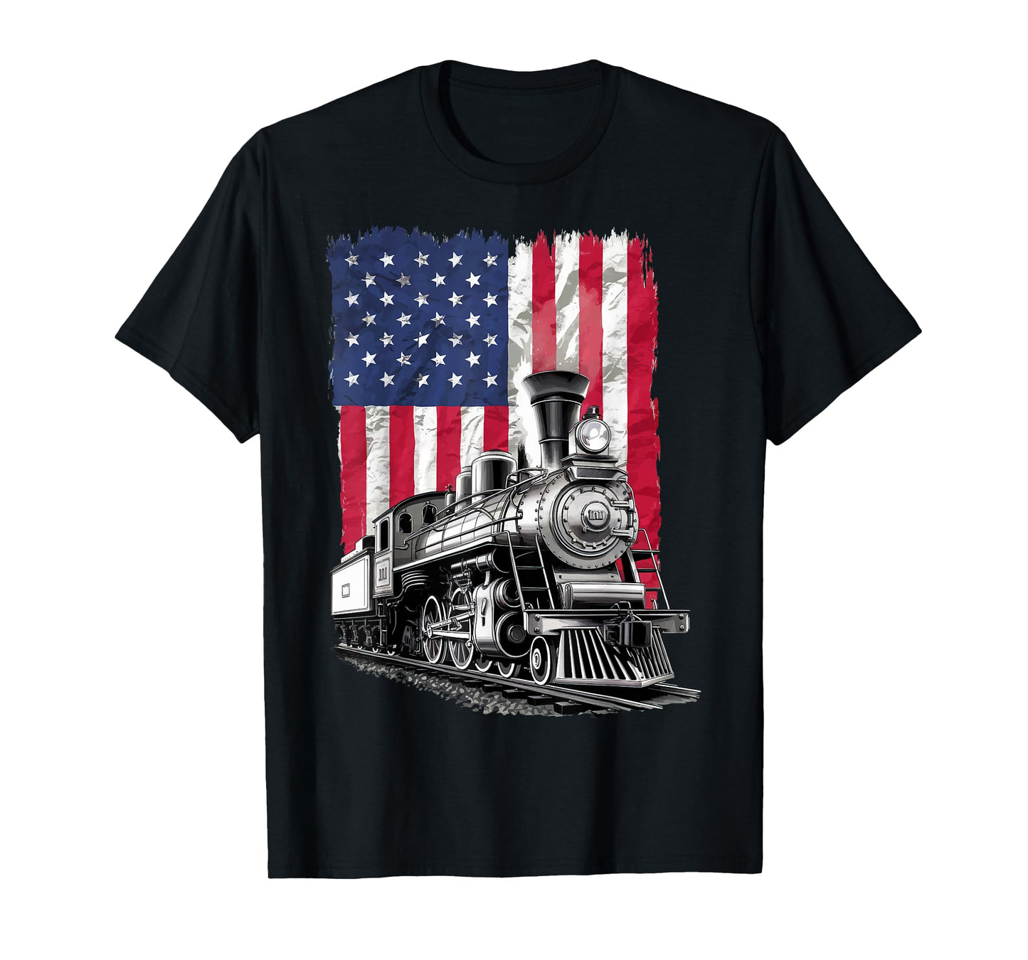 Train USA Flag Locomotive 4th Of July Train Spotter T-Shirt