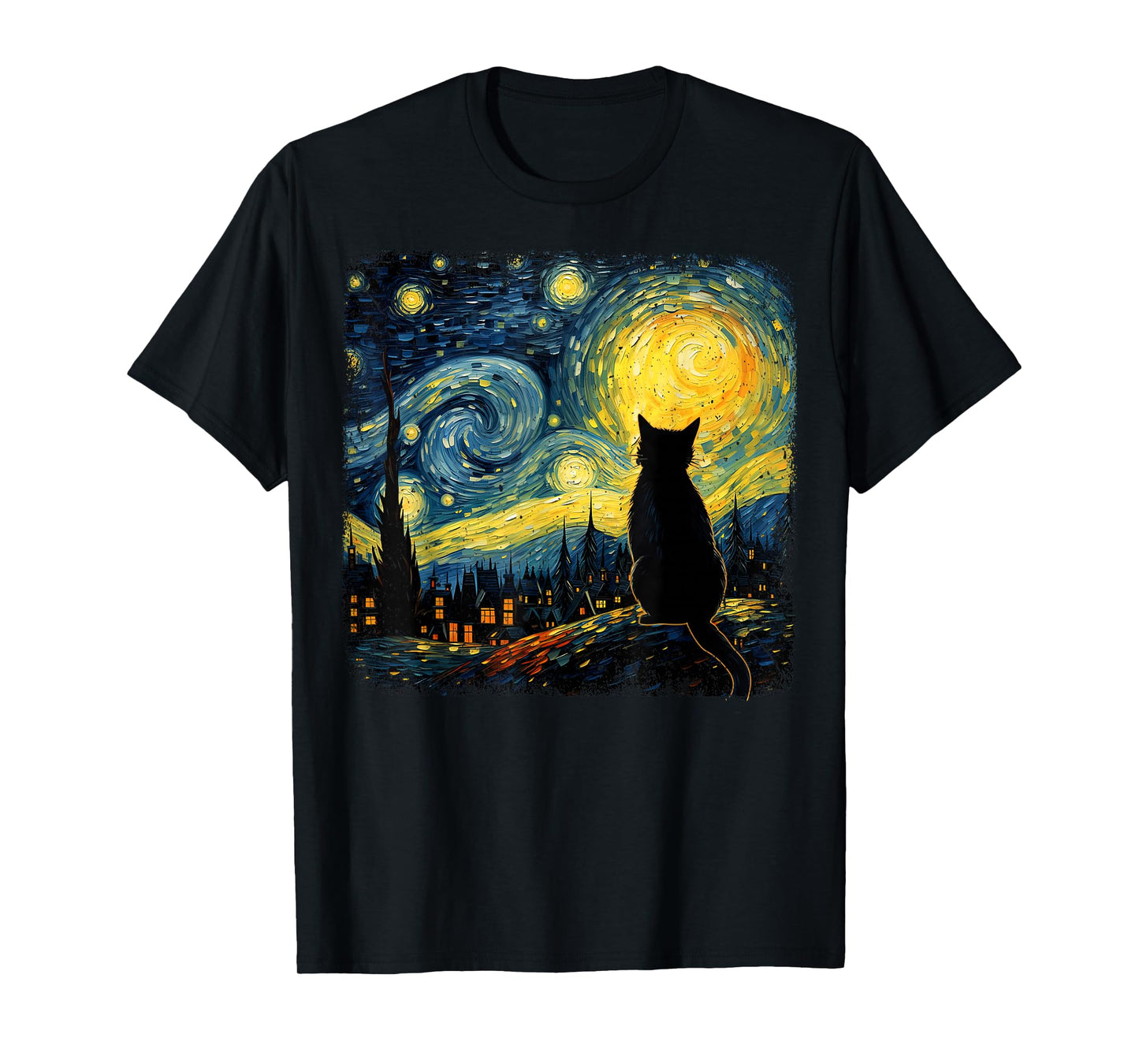 Cat Starry Night Van Gogh Cat for Cat Lover Cat Mom Cat Dad T-Shirt