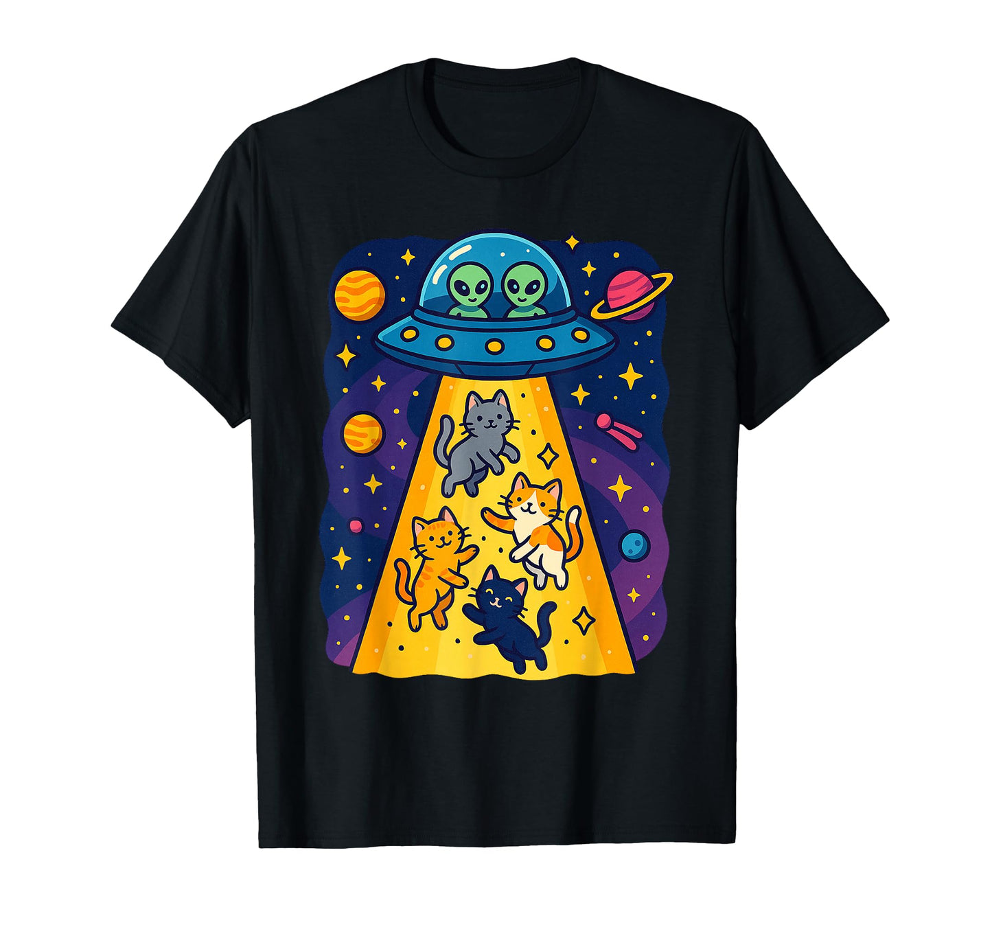Cute Cats Alien Abduction UFO Spaceship For Girls Boys Kids T-Shirt