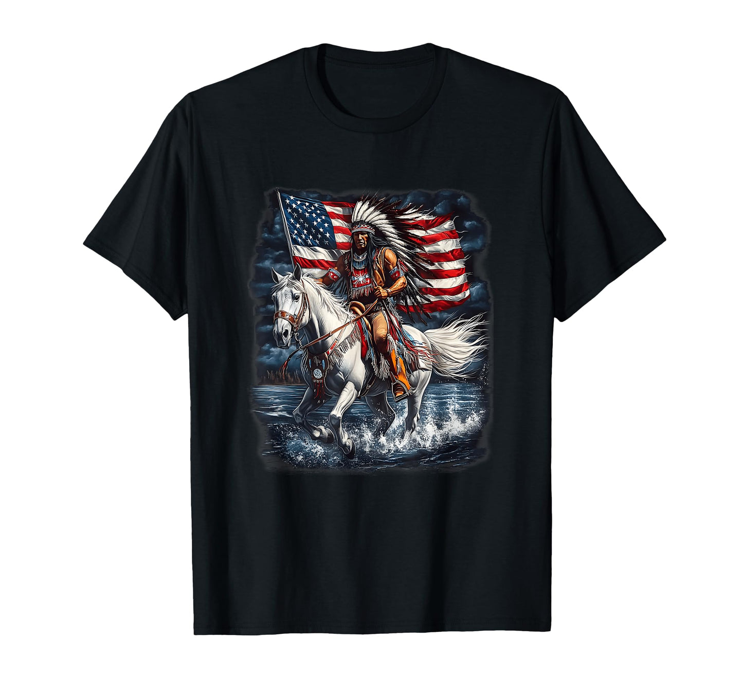 Native American Day Flag Indian Riding Horse 4Th of July T-Shirt